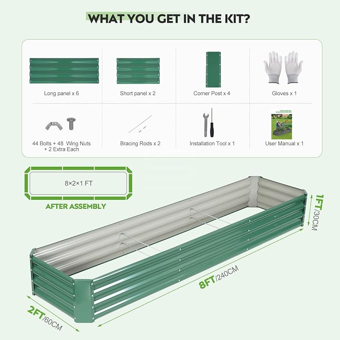 ZORMY 2 Pcs 8x2x1ft Galvanized Raised Garden Bed Outdoor, Metal Planter Boxes - Image 6