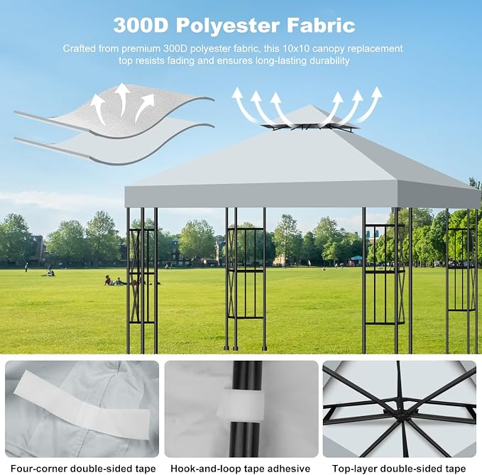 10x10 Canopy Replacement Top Cover Canopy Top Replacement, Double Layer Vented - Image 7