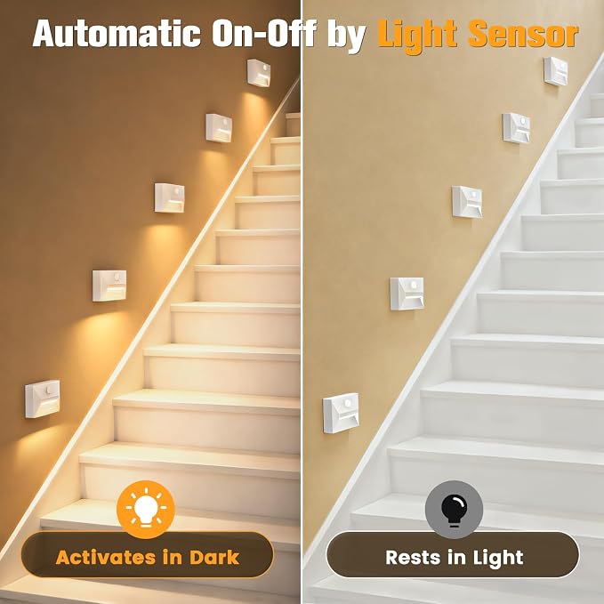 VOLISUN Motion Sensor Stair Light Rechargeable 4 Pack, Night Lights 3 Modes & 3 - Image 7