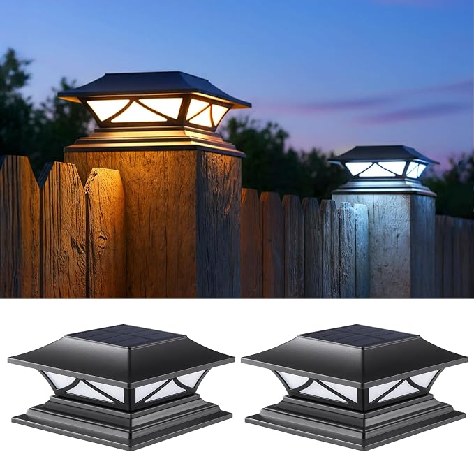 PASAMIC 2 Pack Solar Post Cap Lights, Waterproof Outdoor Lights by PASAMIC