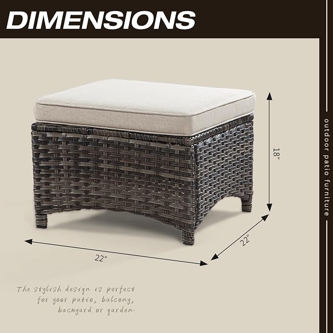 Outdoor Ottomans for Patio Set of 2 PE Wicker Steel Frame Outdoor Footstool - Image 2