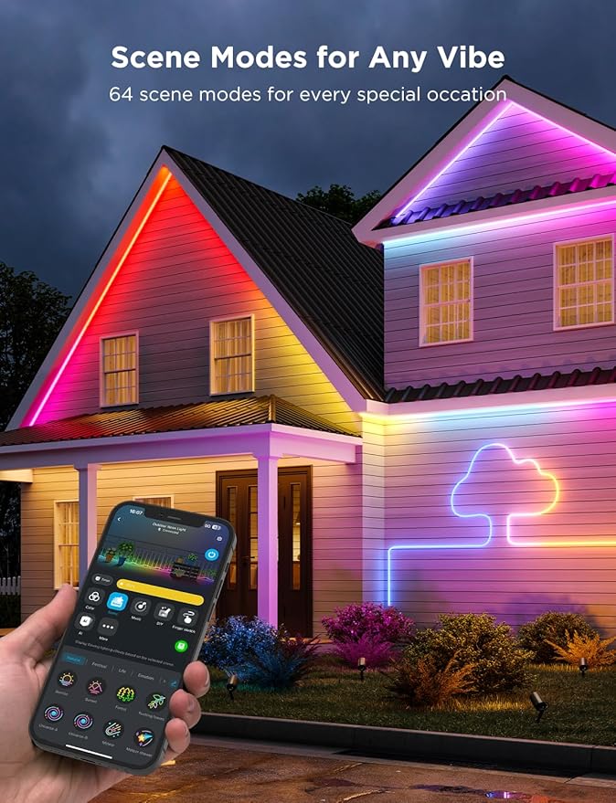 Govee Outdoor Neon Rope Lights, 65.6ft RGBIC IP67 Waterproof Outdoor Decorations - Image 3