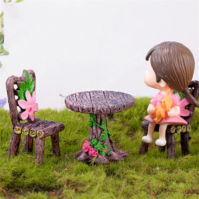 ONEST 14 Pieces Garden Miniature Accessories Mini Table and Chairs Village - Image 6