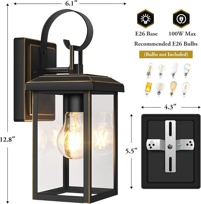 BesLowe 2-Pack Outdoor Wall Light Fixtures, Exterior Lighting Fixtures Wall - Image 7