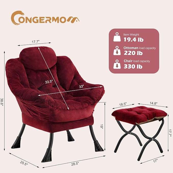 Lazy Chair with Folding Ottoman, Leisure Sofa Chair, Soft Fabric Armchair with - Image 3