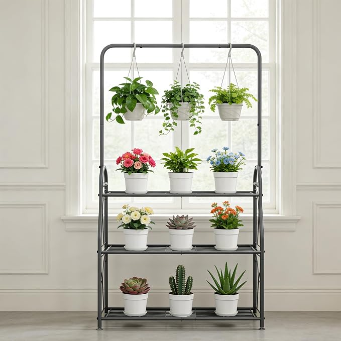 SORCEDAS Plant Stand Indoor Outdoor 3 Tier Tall Corner Hanging Plant Shelf - Image 3