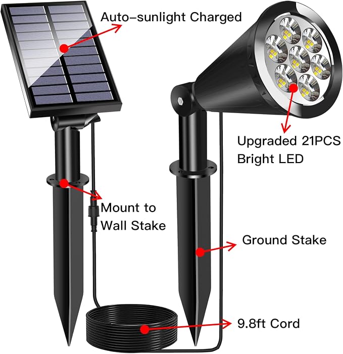 MEIHONG Solar Spot Lights Outdoor, Warm White LED Landscape Lamp Dusk to Dawn - Image 3
