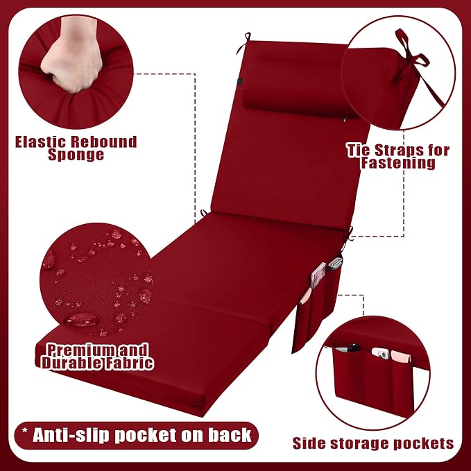 RattanView 2 Pcs Outdoor Chaise Lounge Cushion - Image 2