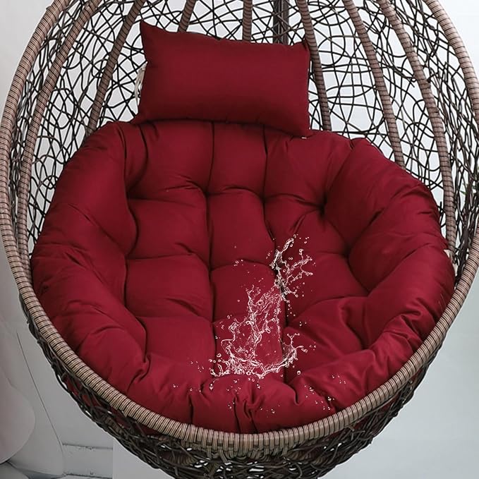 Outdoor Wicker Egg Chair Cushion Waterproof Removable Wine Red Round Cushion by Eoieov