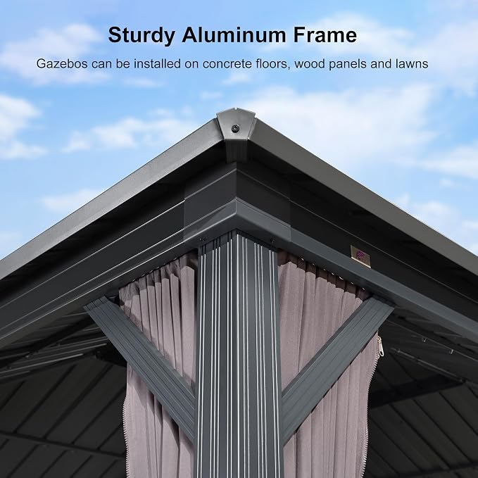 PURPLE LEAF 8' X 8' Outdoor Gazebo Aluminum Permanent Hardtop Gazebo - Image 5