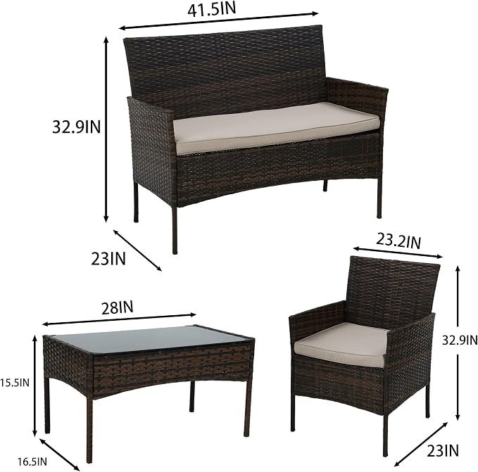 PayLessHere 4 Pieces Patio Furniture Set Rattan Outside Furniture Wicker Sofa - Image 7