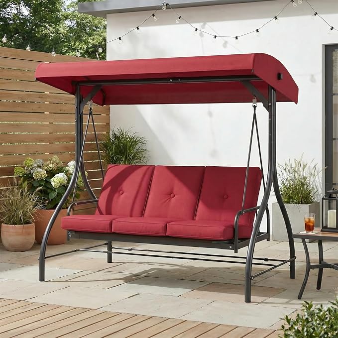 MAMIZO 3-Seat Outdoor Patio Swing, Porch Swings, Backrest Bench Sets, Glider - Image 8