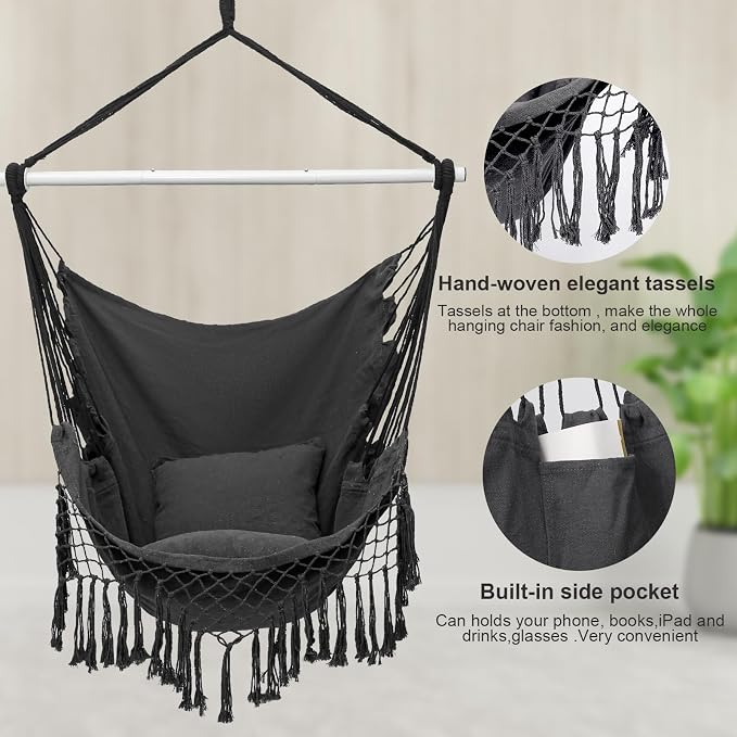 Hammock Chair, Hanging Rope Swing Seat - Image 4