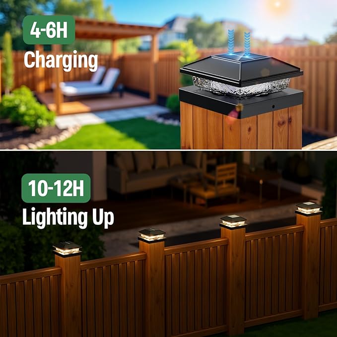12pack Post Cap Lights, 4x4 Deck Fence Solar Lights, Waterproof, Modern Style - Image 2