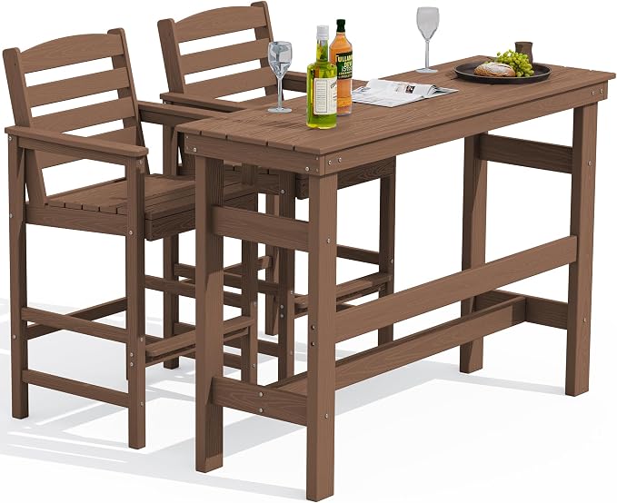 SERWALL Outdoor Bar Table and Chairs Set, Adirondack Bar Chairs Set of 2 and by SERWALL