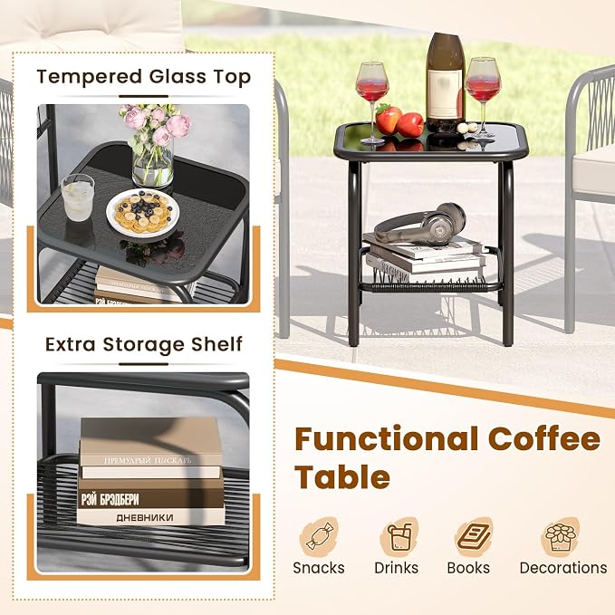 Tangkula 3 Pieces Patio Bistro Set, PE Rattan Furniture Set - Image 7