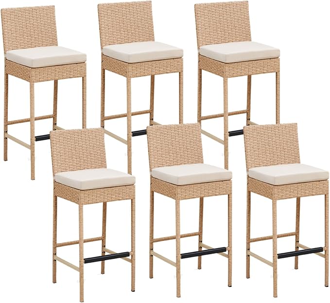 ECOTOUGE Outdoor Bar Stools, Wicker Woven Patio Stools & Patio Bar Chairs by ECOTOUGE