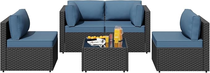 5pcs Patio Outdoor Furniture Sets Conversation Set, Low Back All-Weather Rattan by SUNLEI