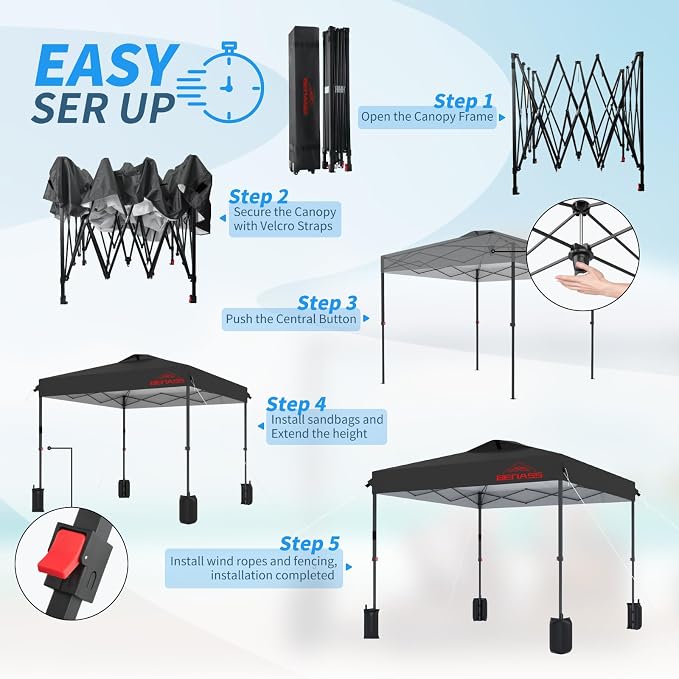 10x10 Pop Up Canopy, Easy Up Canopy Tent, Heavy Duty Tents - Image 4