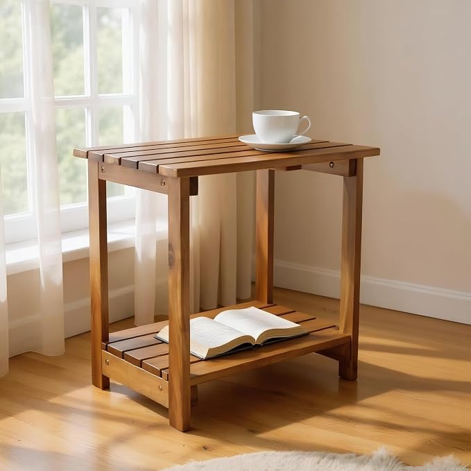 Shine Company Indoor/Outdoor Providence Rectangular Acacia Wooden Side Table - Image 6