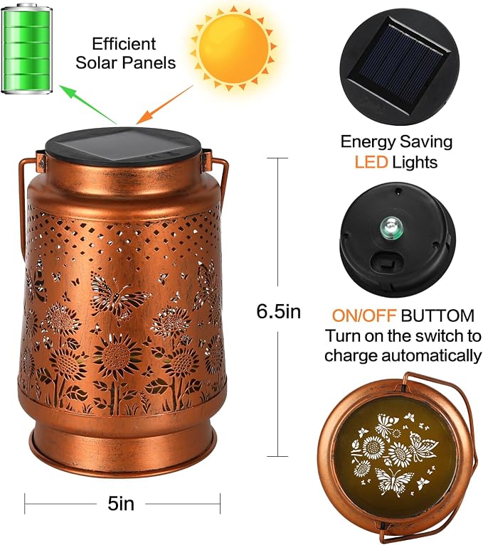 Solar Lanterns Outdoor Waterproof Garden Decor, Metal LED Garden Light Birthday - Image 4
