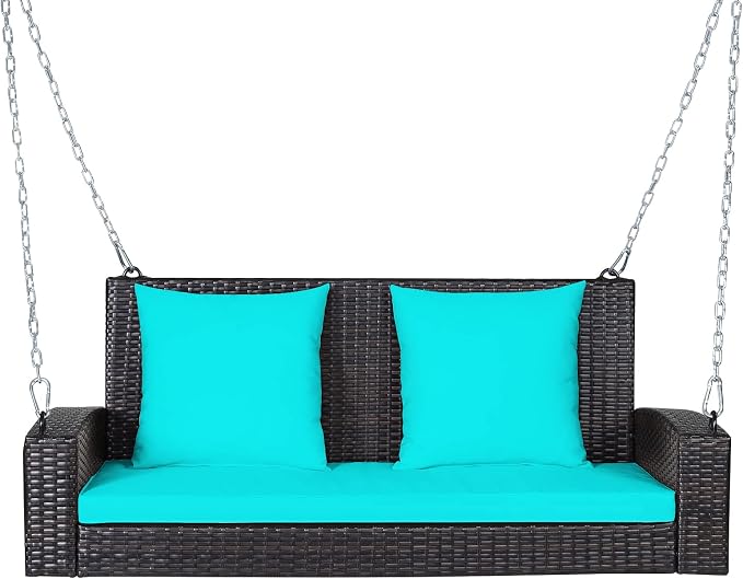 RELAX4LIFE Porch Swing 2-Seat Patio Rattan, Wicker Porch Swings Outdoor W/Two by RELAX4LIFE
