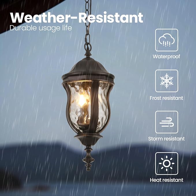 Large Outdoor Pendant Light Fixtures, 19.1'' Exterior Hanging Lantern Porch - Image 8
