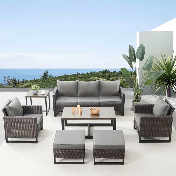 Belord 7 Piece Outdoor Furniture Patio Wicker Sofa Set, Oversize Outdoor Dining by Belord