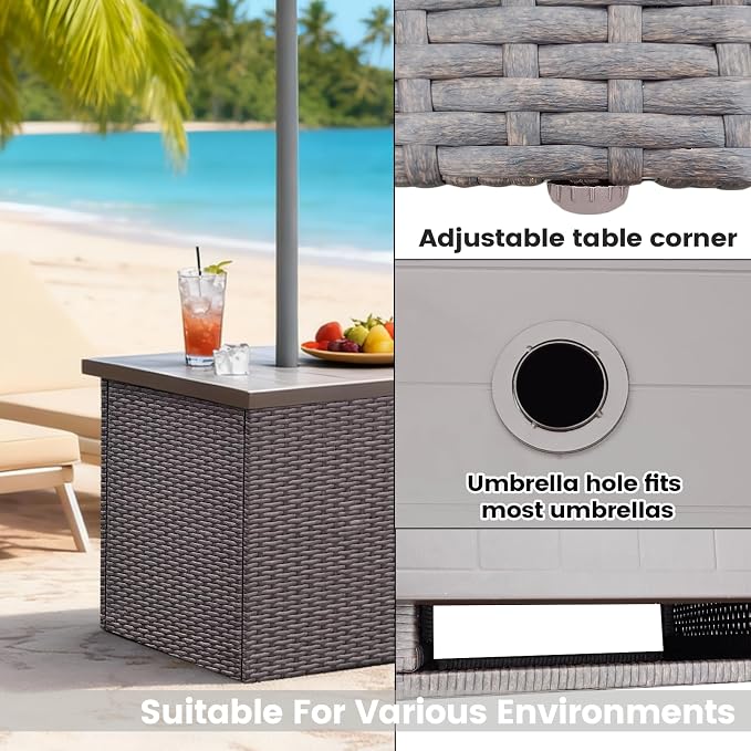 Outdoor Patio Table with Umbrella Hole, Umbrella Side Table Base Stand - Image 4