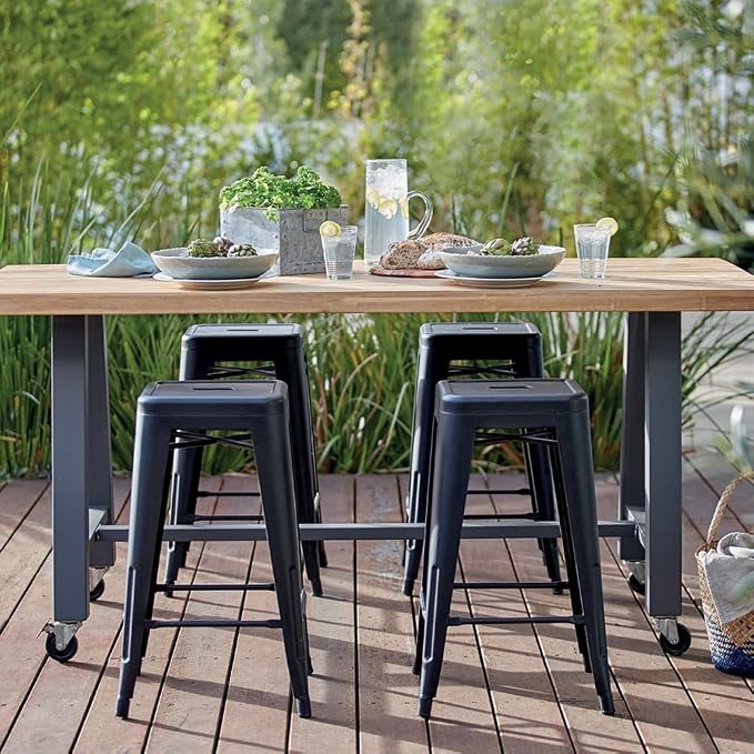 Devoko Metal Bar Stools 24" Indoor Outdoor Stackable Barstools Modern Style - Image 2