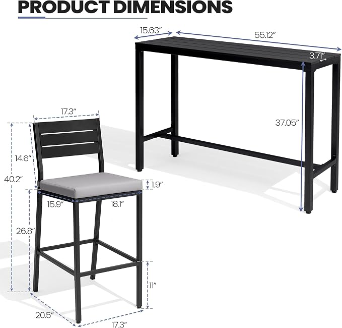 Crestlive Products Outdoor Bar Table and Chairs Set, 3 Piece Outside Patio Bar - Image 2