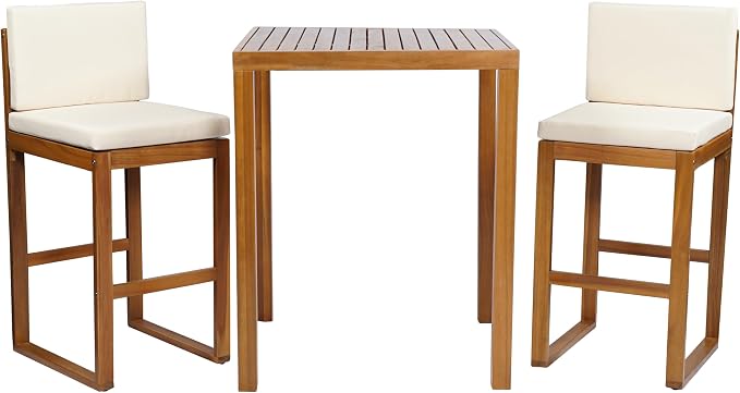 Christopher Knight Home Gree Acacia Wood Patio Bar Table and Chairs Set of 2 - Image 3