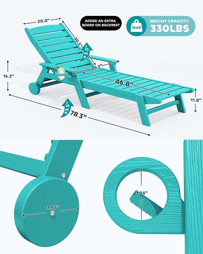 SERWALL Patio Chaise Lounge Chair, Poly Lounge Chair - Image 3