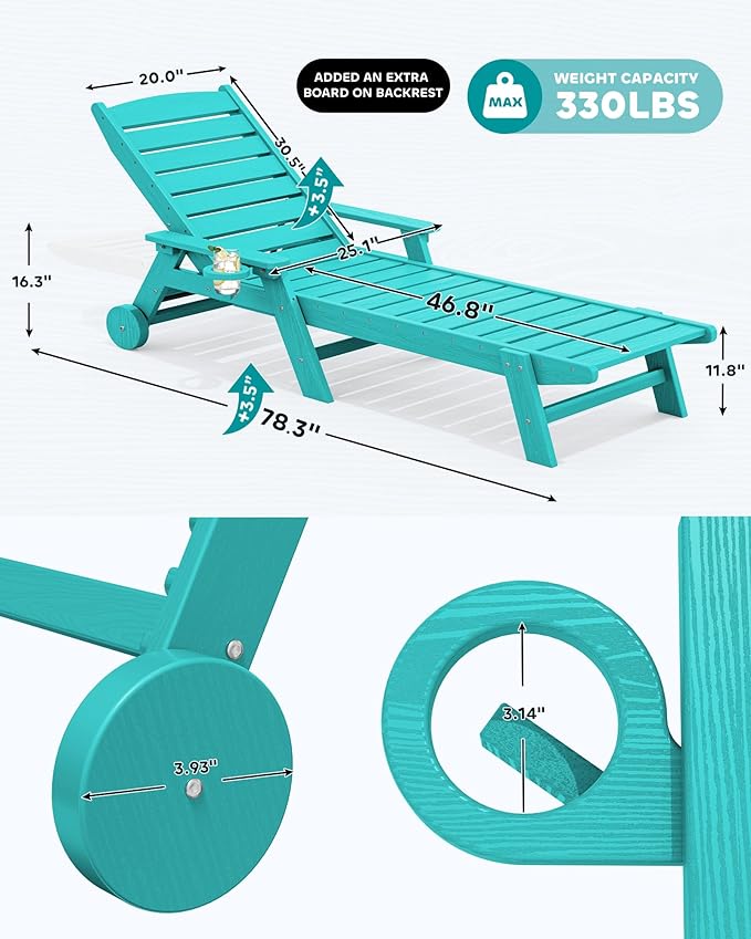 SERWALL Patio Chaise Lounge Chair Set of 2, Poly Lounge Chair - Image 3
