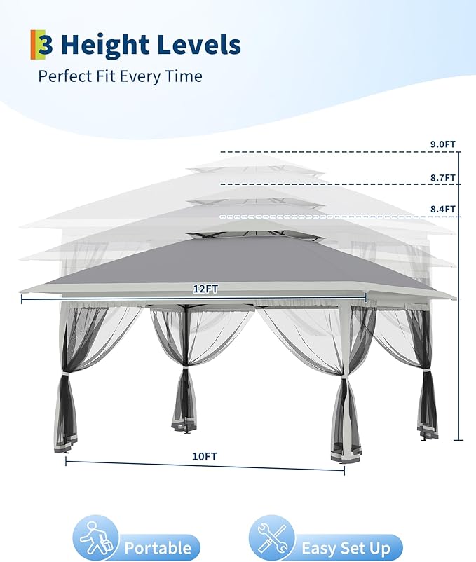 Canopy Tent 12x12 ft, Pop Up Gazebo One-Push Setup - Image 4