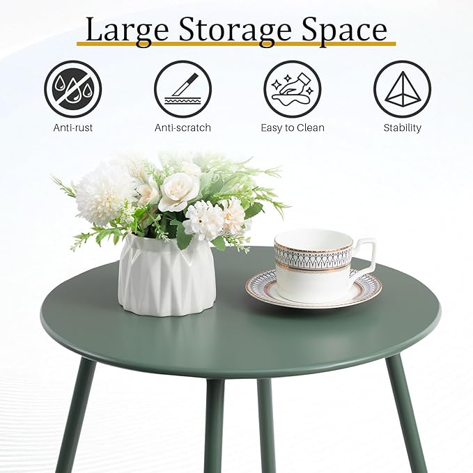 HollyHOME Round Metal Side Table, Rust-Resistant Patio Small Plant Stand - Image 7