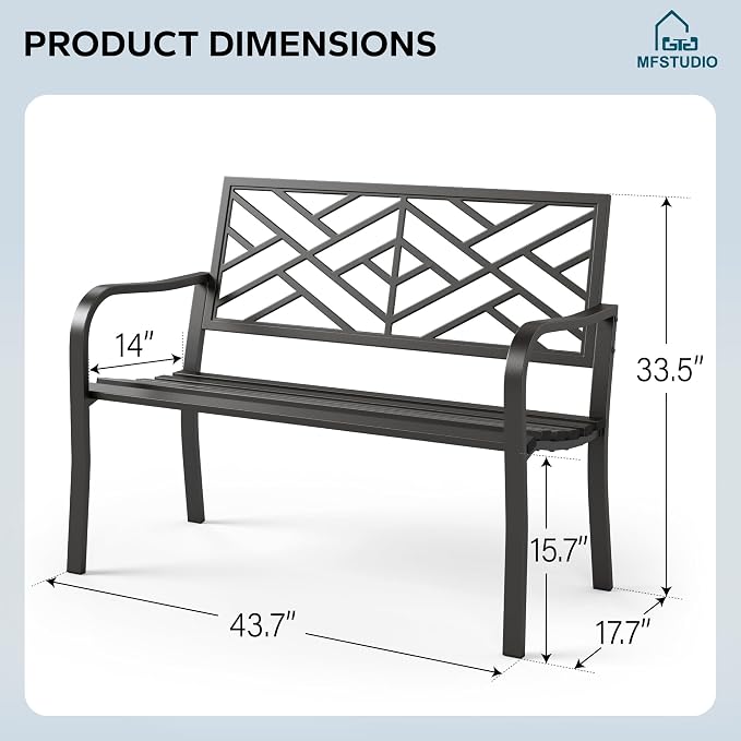 MFSTUDIO Outdoor Metal Bench Set of 2, Garden Patio 43.7 Inches Cast Iron Metal - Image 2
