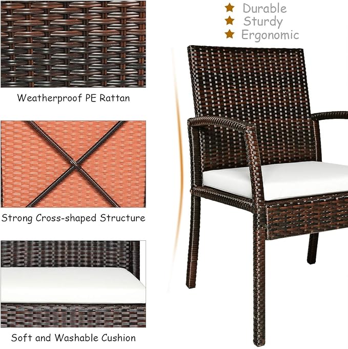 Tangkula 7 Pieces Patio Dining Set, Acacia Wood Wicker Dining Furniture Set - Image 7
