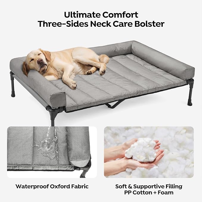 Veehoo Cooling Elevated Dog Bed Add Removable Waterproof Bolster Cushion Mat - Image 2