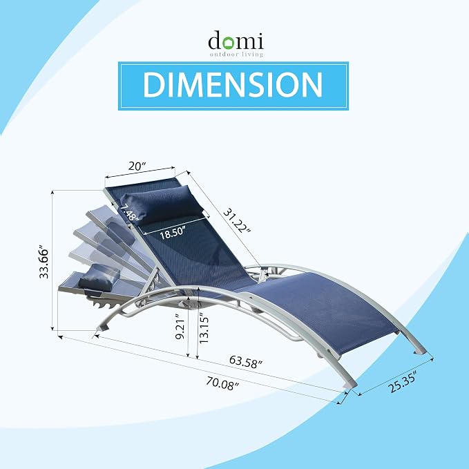 Domi Pool Lounge Chairs Set of 2, Adjustable Aluminum Outdoor Chaise Lounge - Image 2