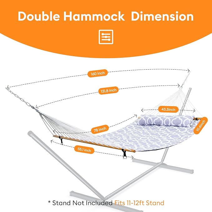 Double Hammock with Spreader Bar, Soft Pillow, Max Load 500lbs, Portable Hammock - Image 6