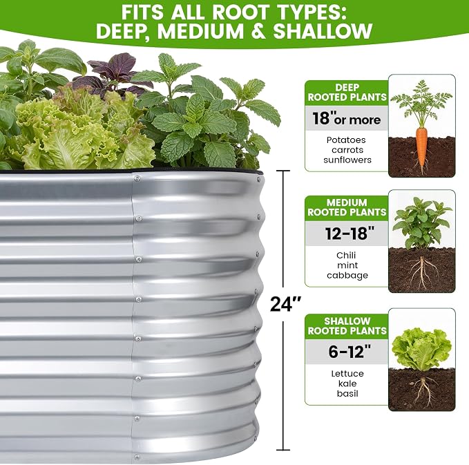 Galvanized Raised Garden Bed Outdoor 24'' Deep | Oval Metal Garden Beds - Image 4