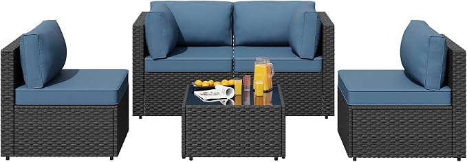 SUNLEI 5 Piece Patio Furniture Sets, Low Back All-Weather Rattan Sectional Sofa - Image 6