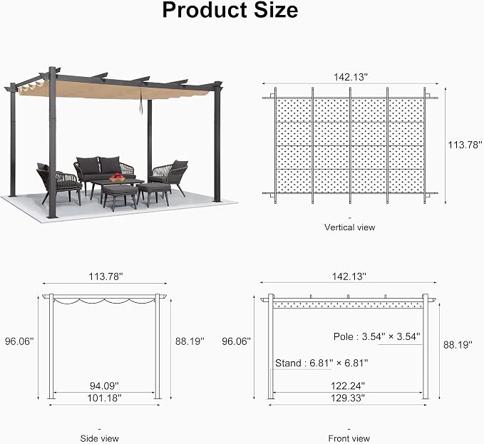 PURPLE LEAF 10' X 12' Outdoor Retractable Pergola - Image 5