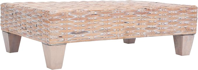 SAFAVIEH Home Collection Leary Coastal Natural White Wash Coffee Table - Image 4