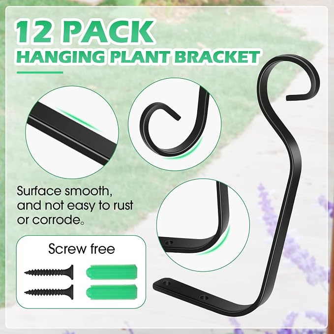 12 Pack Hanging Plant Bracket 7.3 Inches Metal Hook Decorative Straight Hanger - Image 6