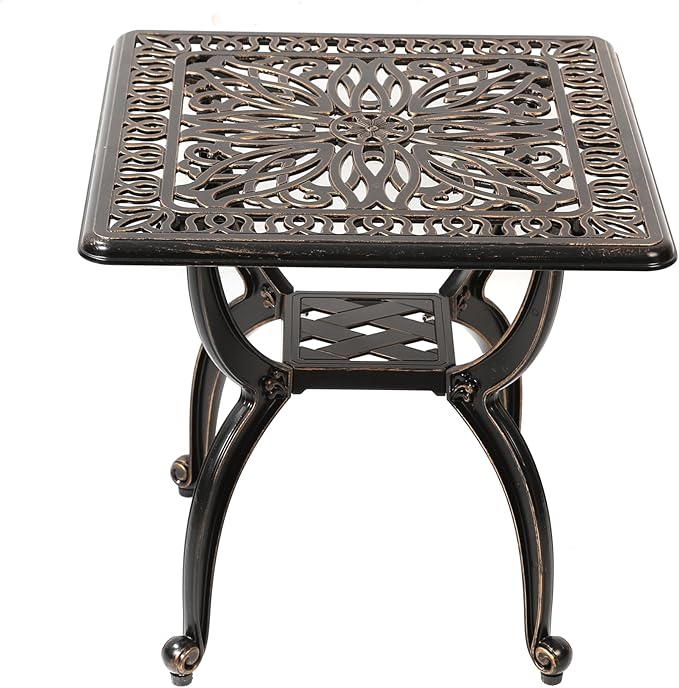 C/G Cast Aluminum Side Table, Decorative Outdoor End Table, Ornate Floral by C%2FG+patio+casa