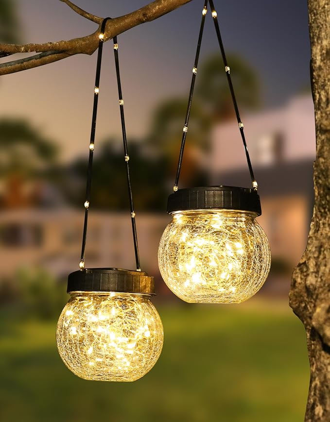 PARTPHONER Solar Lantern Solar Lights Outdoor Waterproof 2-Pack, Solar Powered by PARTPHONER