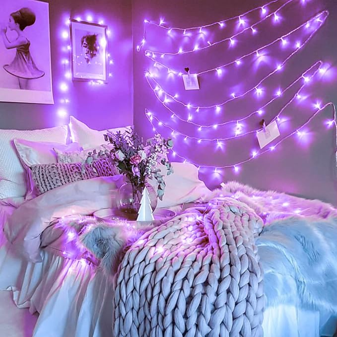 JMEXSUSS Purple Christmas Lights Indoor Outdoor Clear Wire, 66ft 200 LED Purple - Image 4