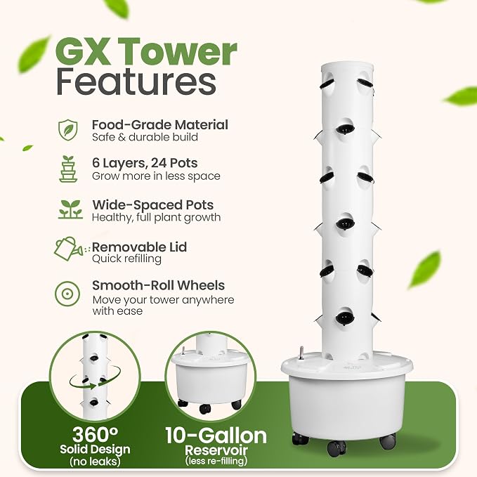 GX Hydroponic Tower | Vertical Planter Tower | Hydroponics Growing System Kit | - Image 4